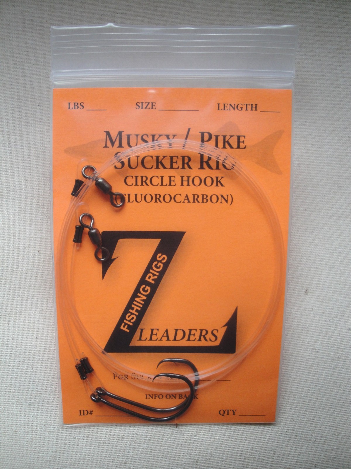 (2-PACK) FLUOROCARBON MUSKY / PIKE CIRCLE HOOK SUCKER RIGS - NON OFFSET HOOK
