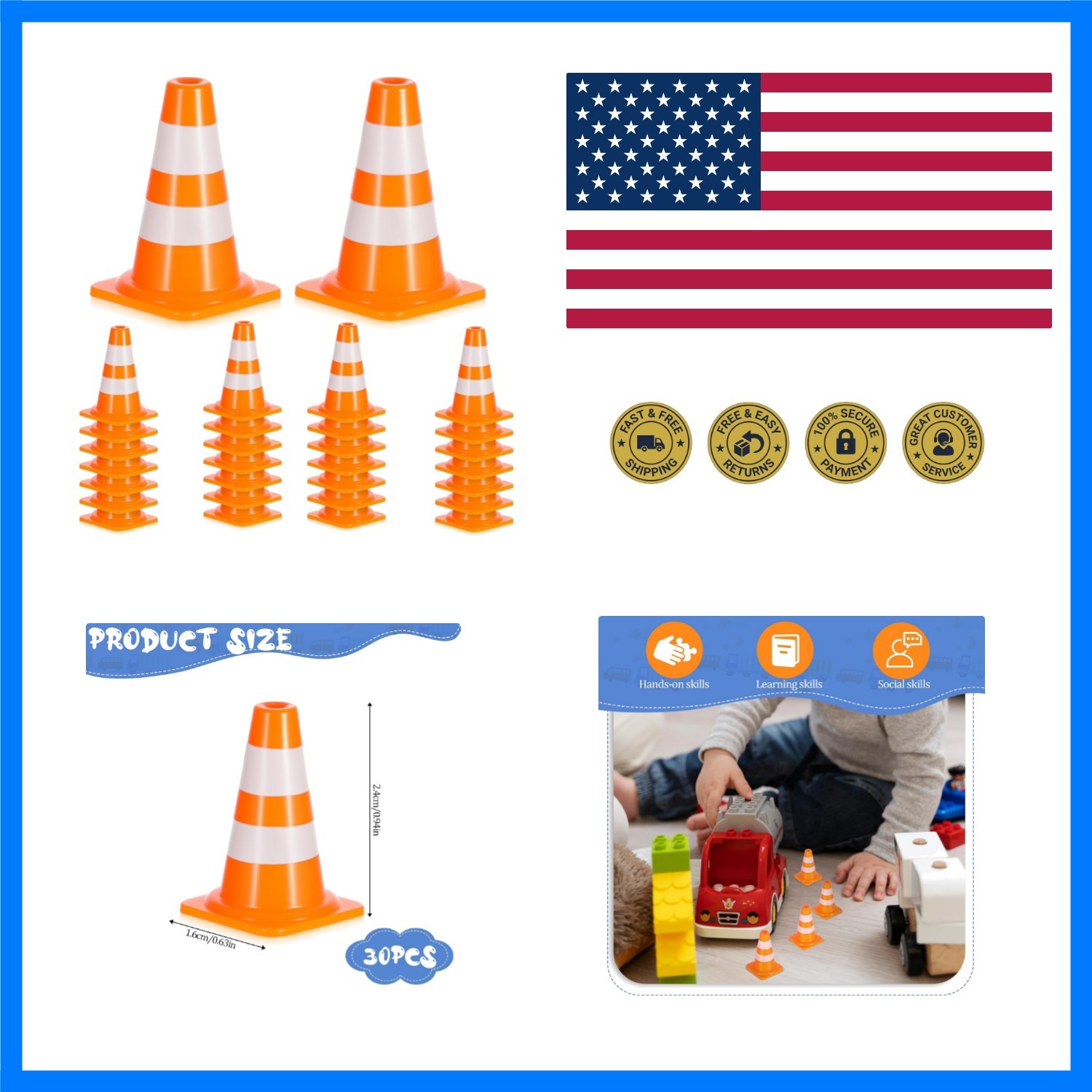 30 PCS Mini Traffic Cones, 1" Mini Orange Cones Roadblock Signs, Small Constr...