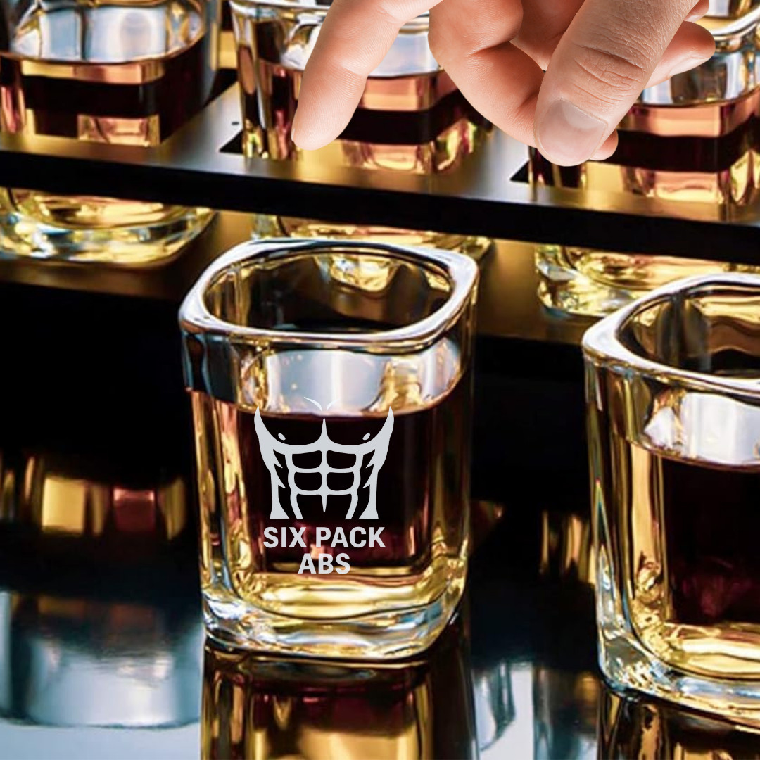 Custom Engraved Six Pack Abs Shot Glass – 2.2 oz Square Glass