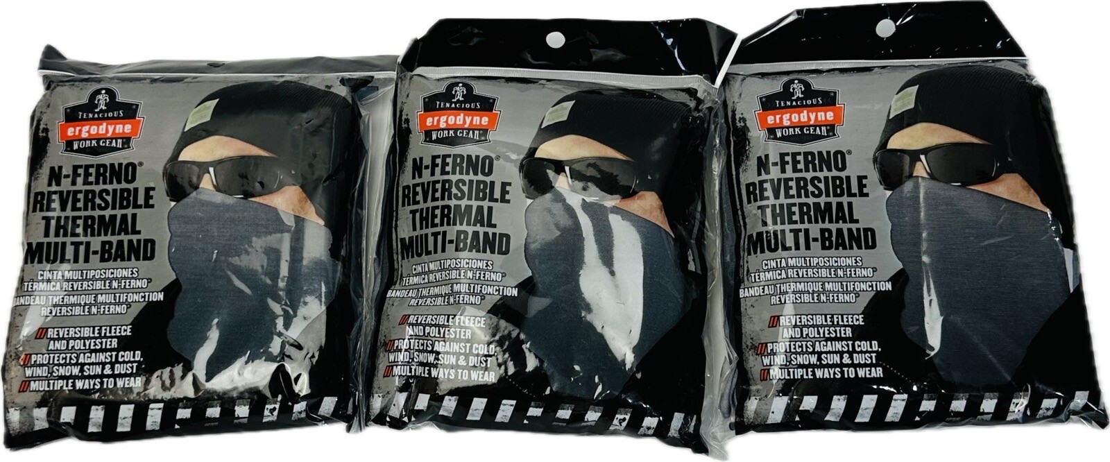 3 Pcs ERGODYNE 6492 Gray Fade Wind/Sun/Cold/Dust Protection Multi Use Face Cover
