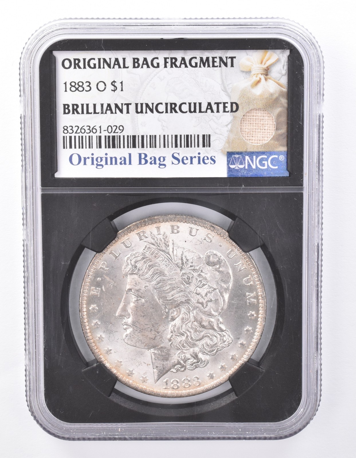 1883-O Morgan Silver Dollar Original Bag Fragment BU NGC Nice Tone Reverse *9397