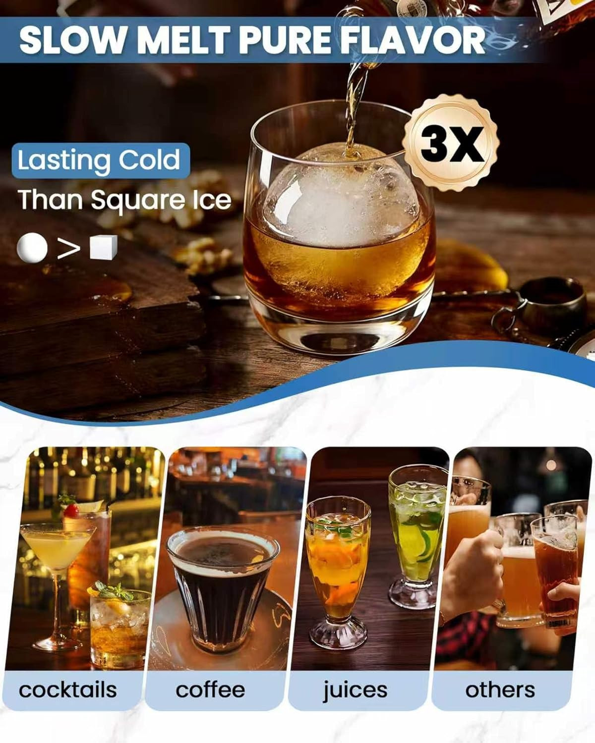2 Pack Large Round Ice Cube Tray with Bin & Tongs Stackable Mold Set