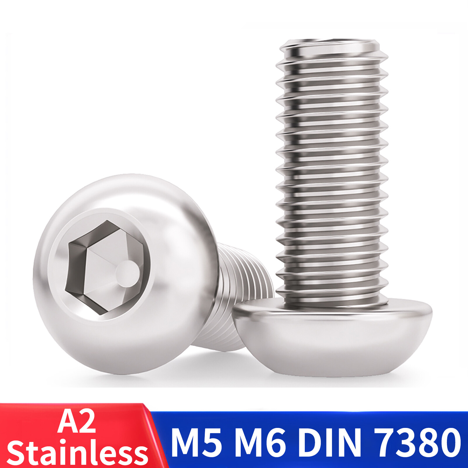 Button Head Screws Allen Socket Bolts M5 M6 A2 Stainless Steel DIN 7380 5mm 6mm