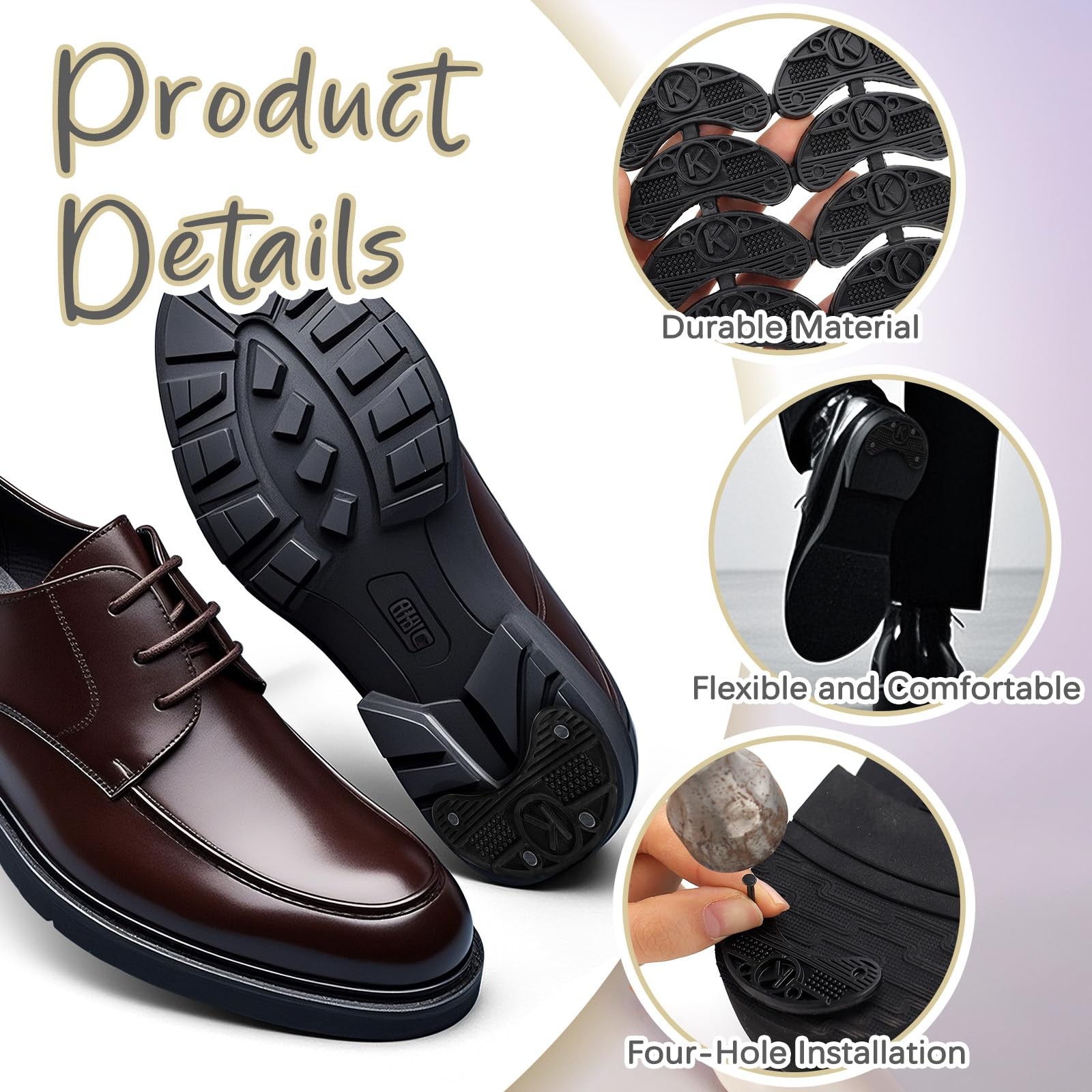 Black Heel Plates Taps Rubber Shoes Tips Pad Replacement with Nails Tools