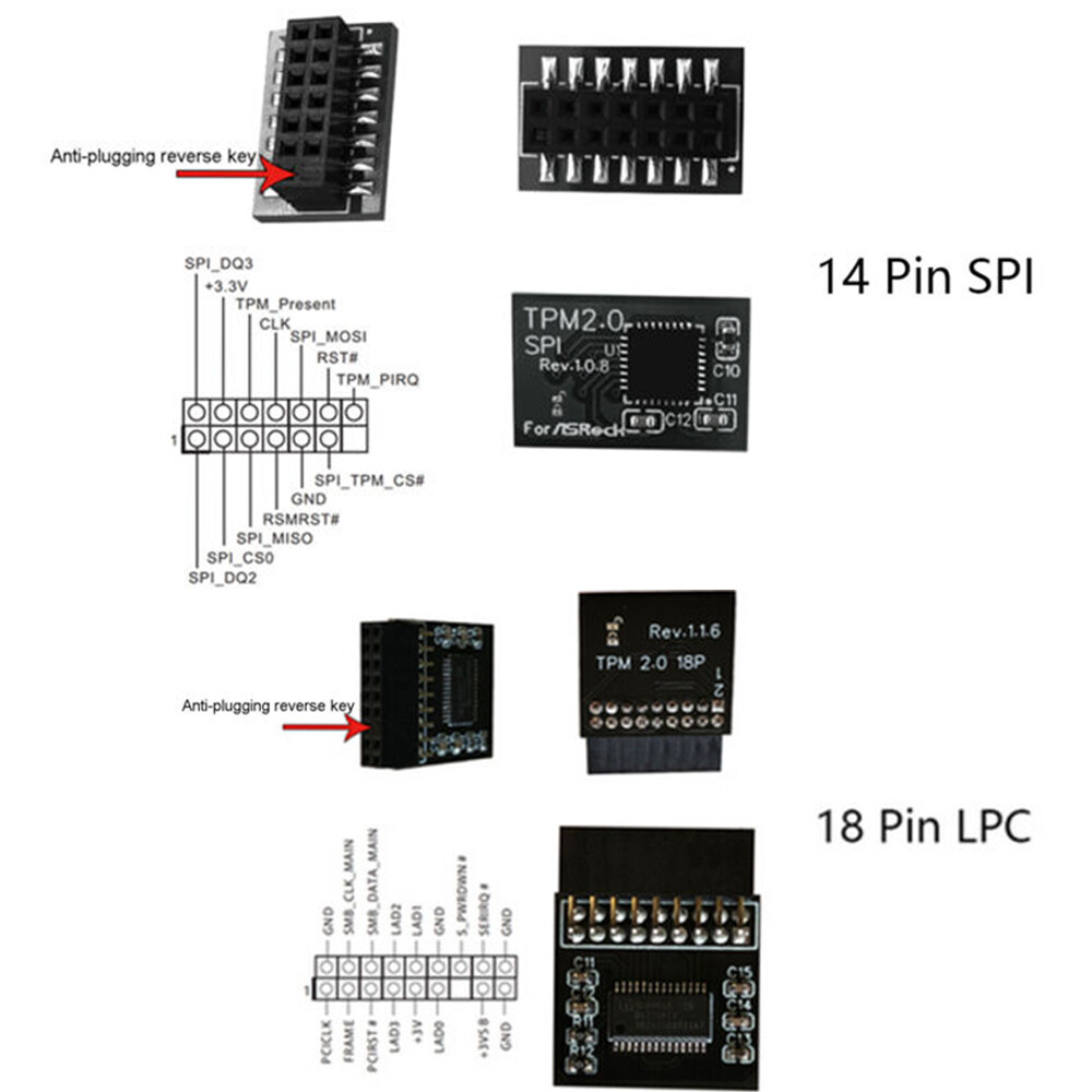 TPM 2.0 Security Module for Asrock TPM2 -SLI -S -SPI 14pin LPC 20pin Motherboard