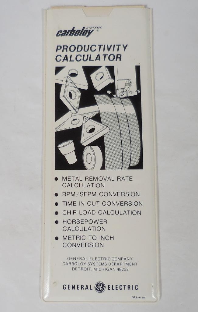 Vintage GE General Electric Carboloy Systems Productivity Calculator GT6-411A