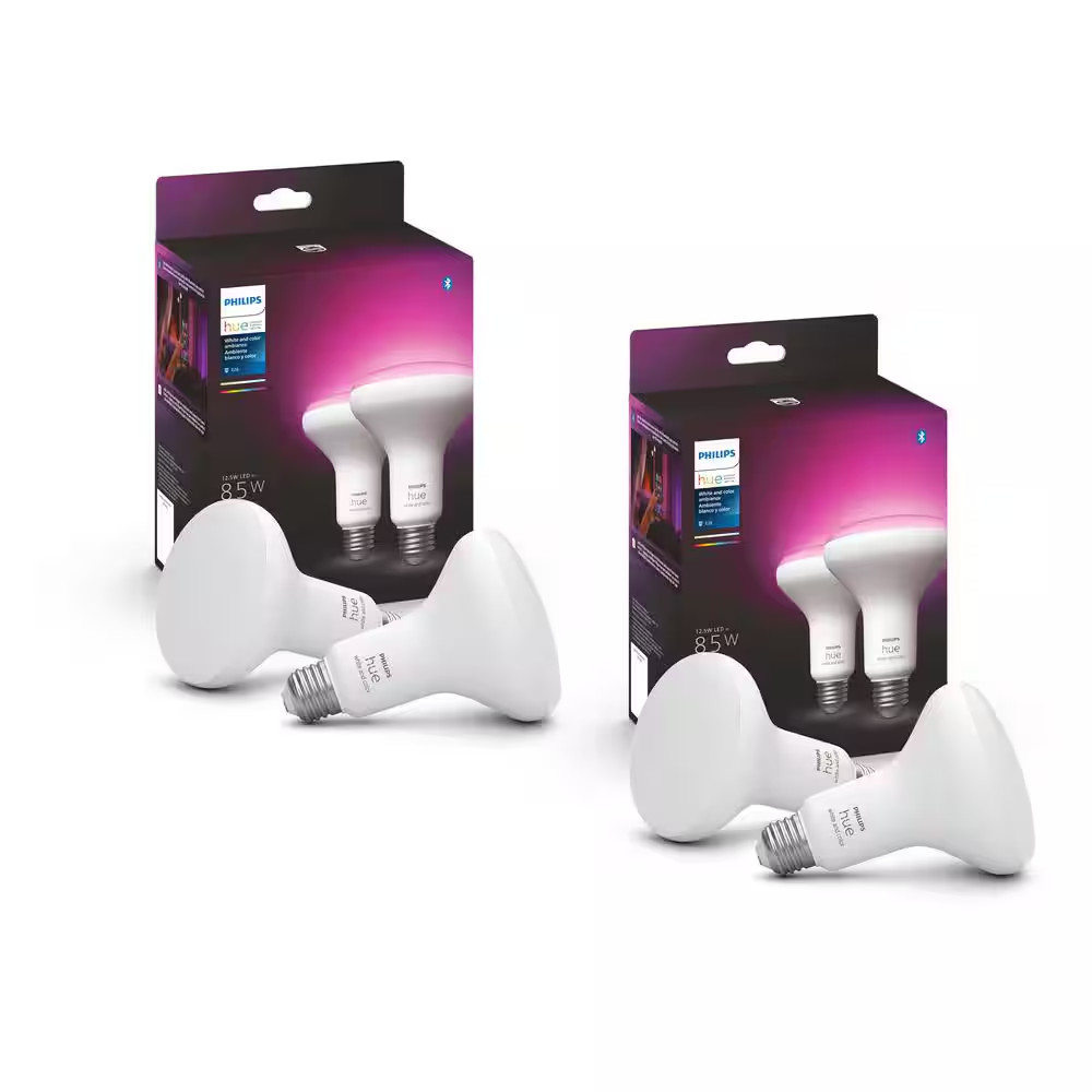 85-Watt Equivalent BR30 Smart LED Color Changing Light Bulb with Bluetooth (4-Pa