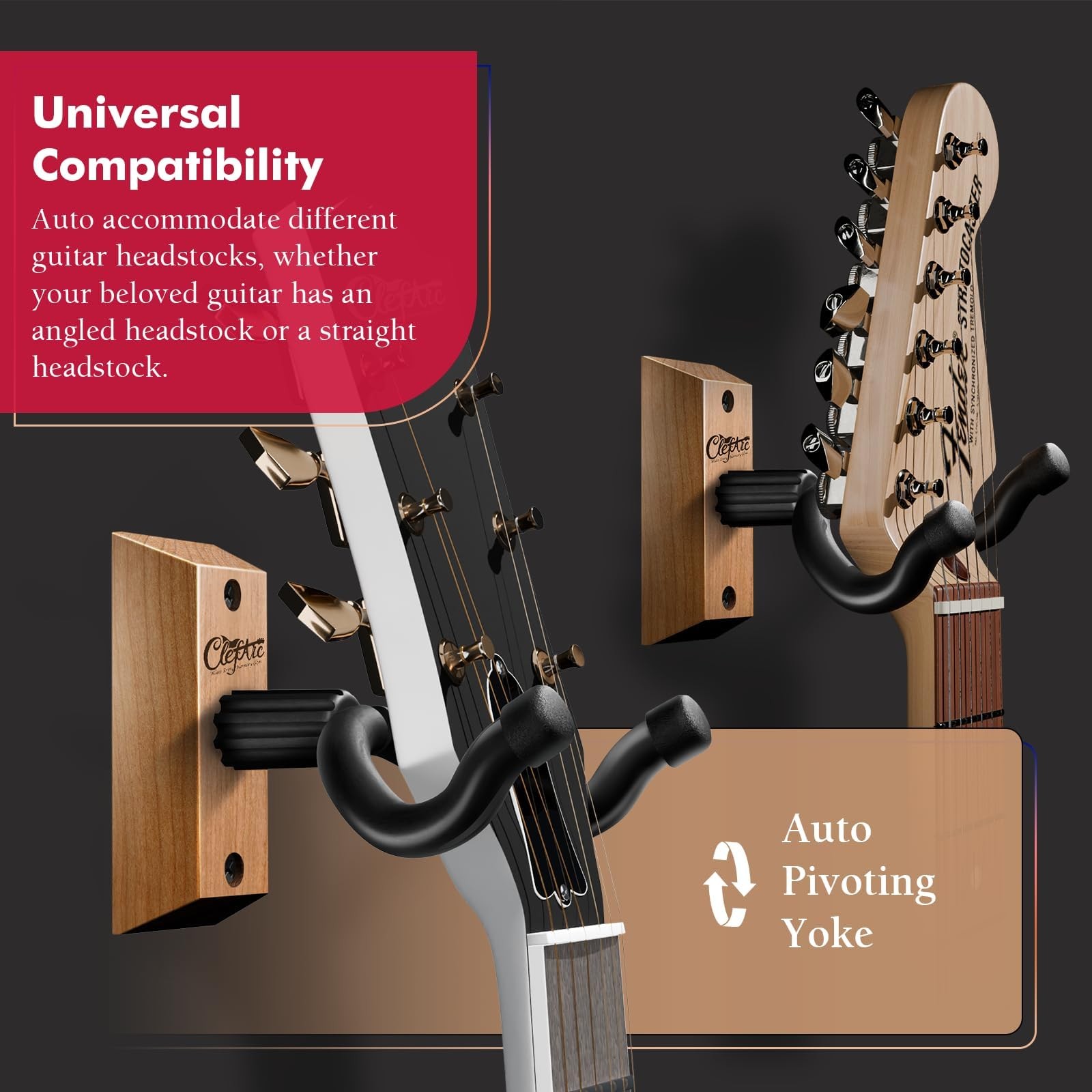 ClefArc Guitar Wall Mount Cherry - 2 Pack U-Shape 2