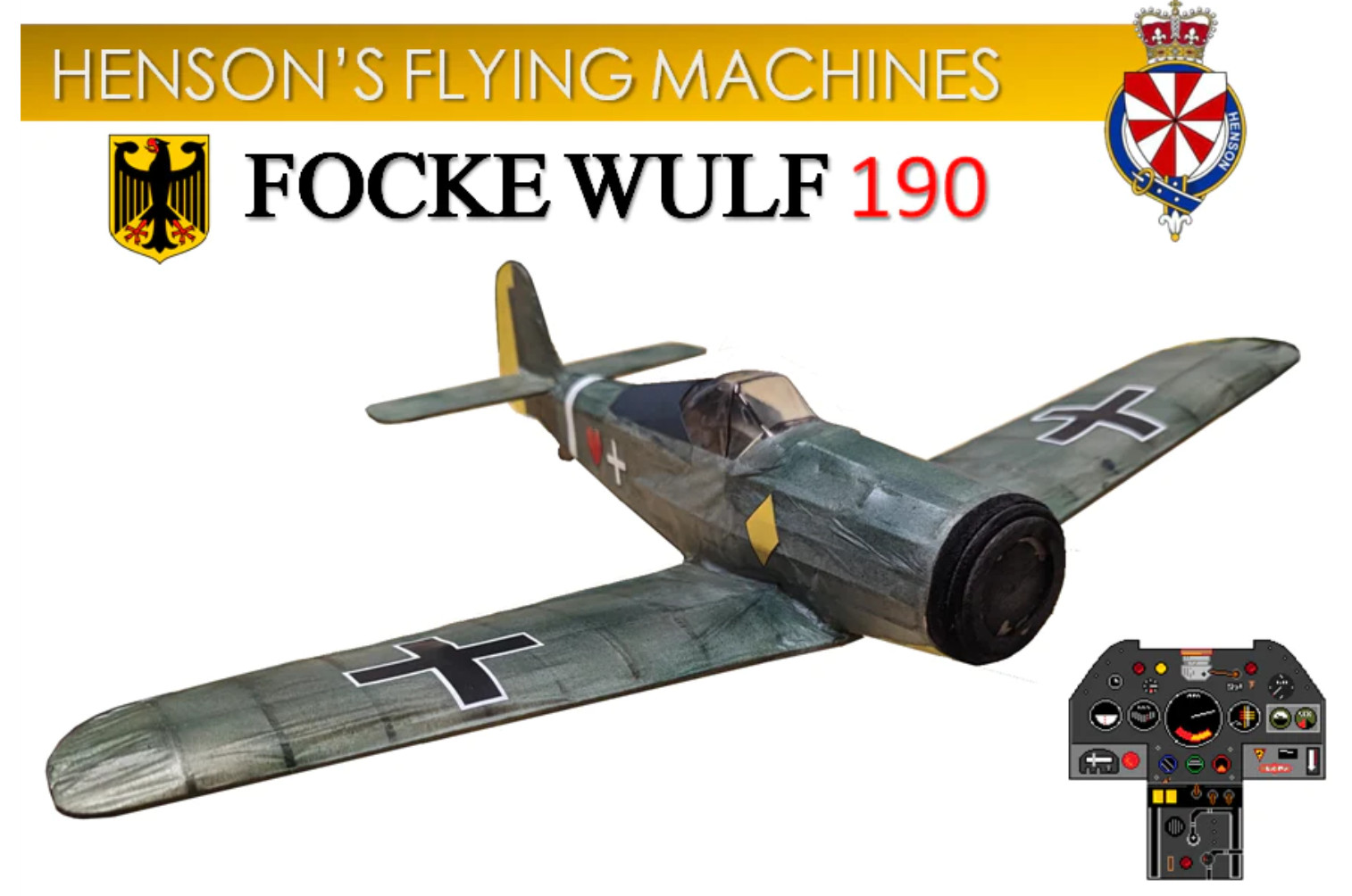 Henson's Flying Machines Focke Wulf 190a 20 inch [FREE FLIGHT] Balsa Kit