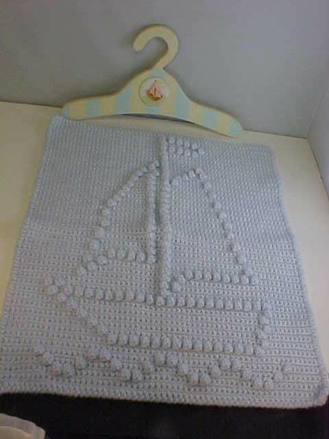 Nautical Baby Room Lot of 2 Hanger and a Crocheted Sailboat Wall Art Baby Blue