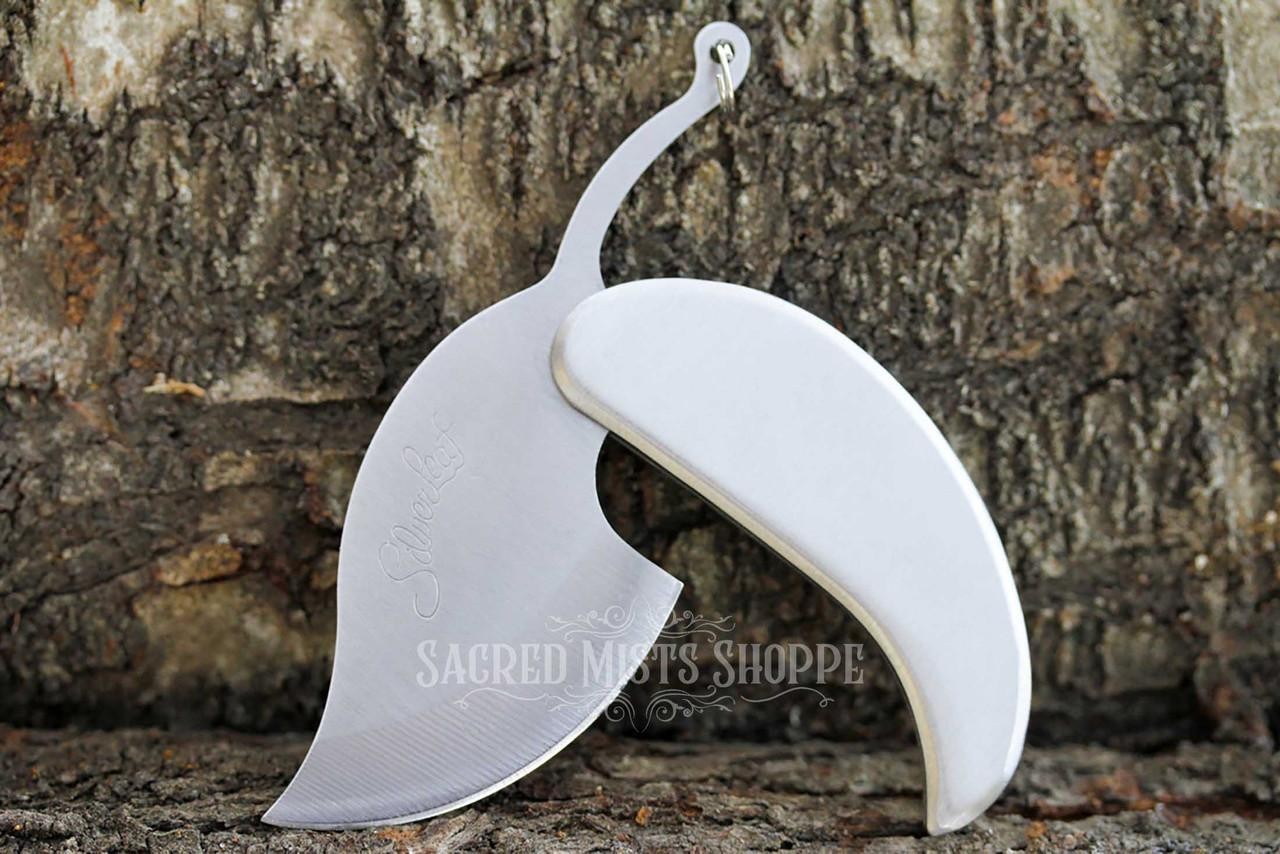 Silver Leaf Herb Folding Pocket Boline Ritual Work, Herb Knife, Altar Tools