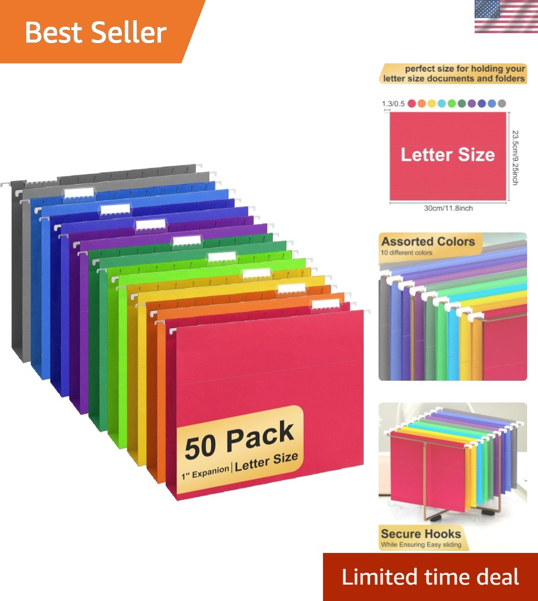 Hanging File Folders, 50 Pack Letter Size Hanging File folders with 1/5-cut T...