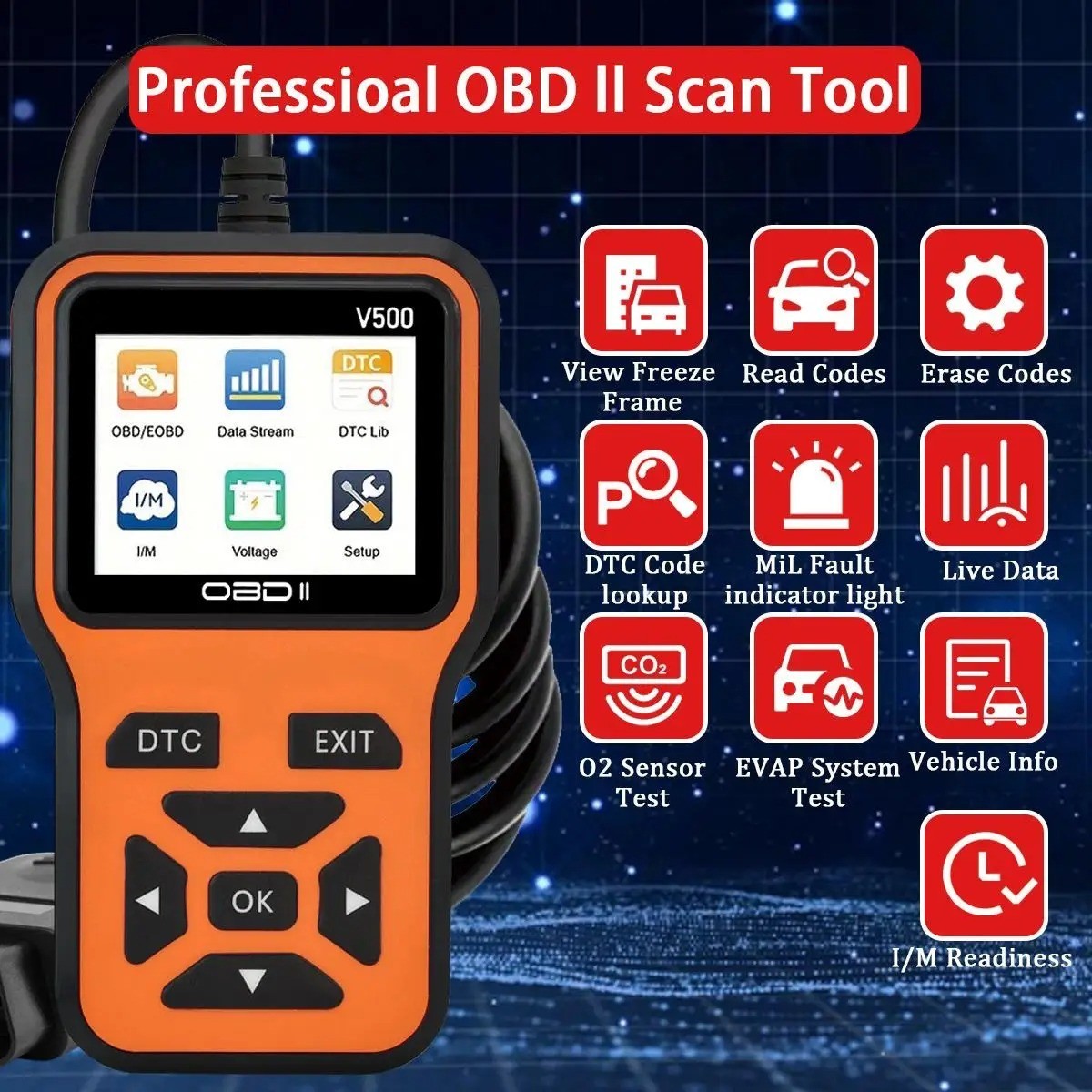 Car OBD2 Scanner Diagnostic Tool Code Reader Voltage Tester V500 Tool