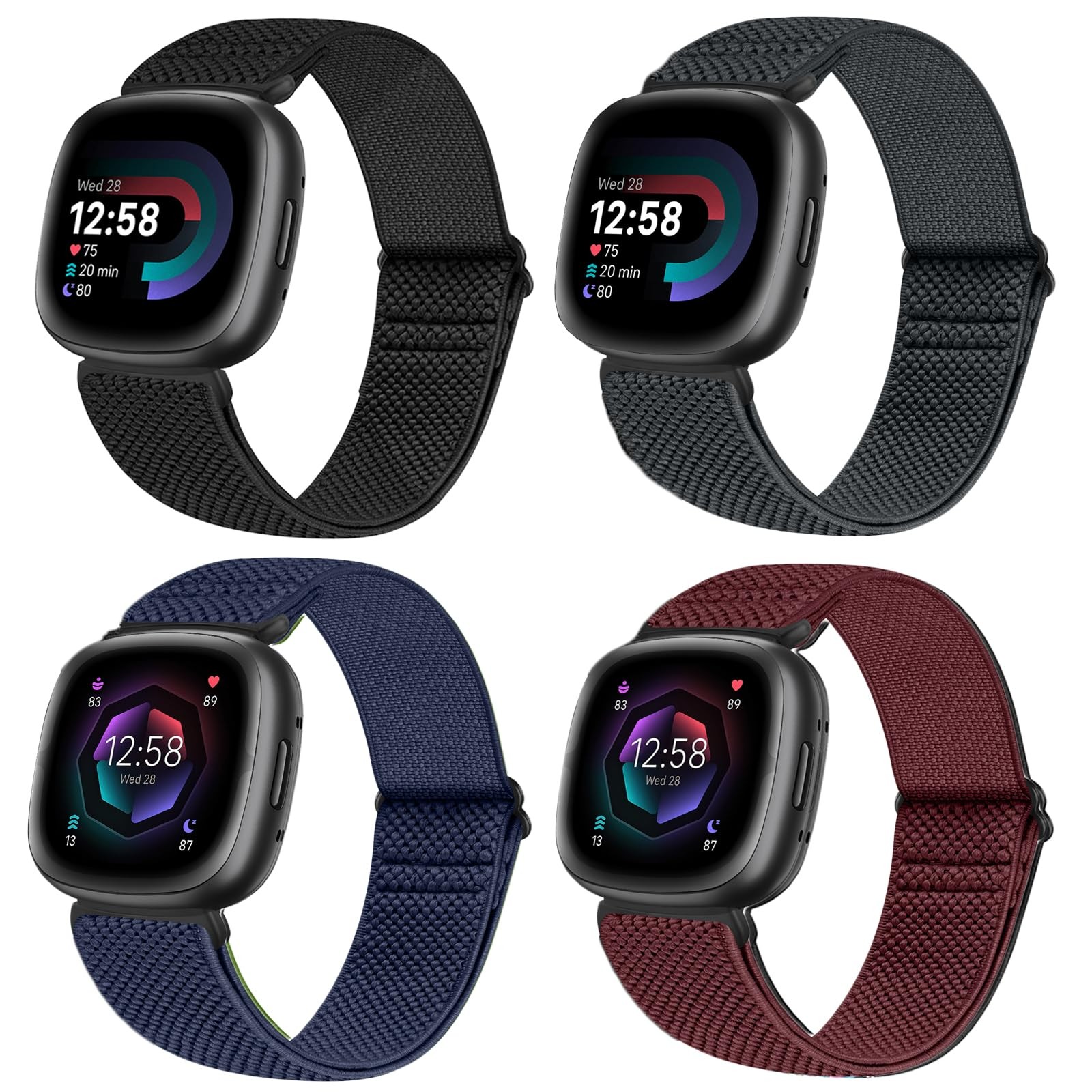 4 Pack Elastic Watch Bands Compatible for Fitbit Versa 4/Versa 3 / Sense 2/Se...