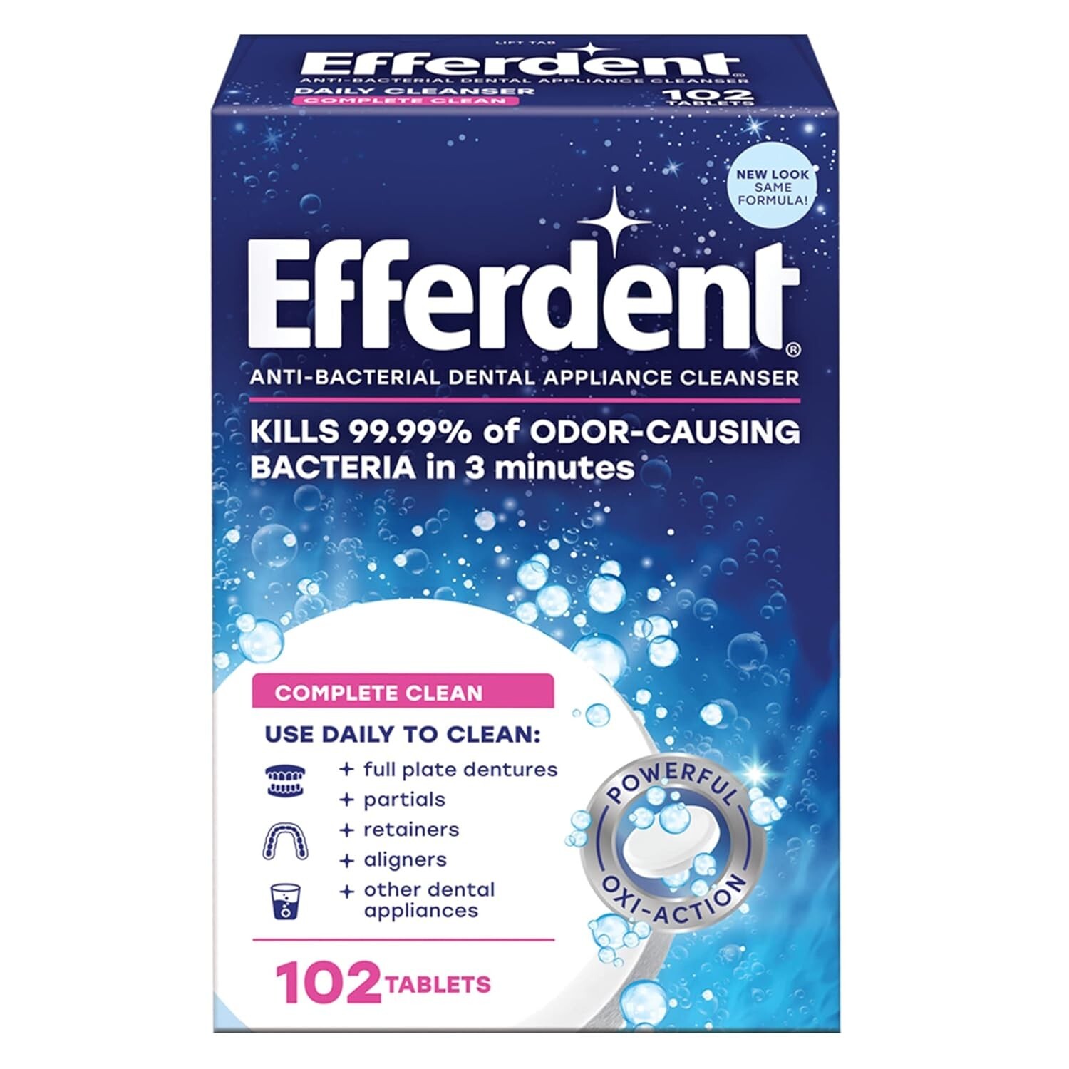 Efferdent Retainer Cleaning Tablets, Denture Cleanser, 102ct