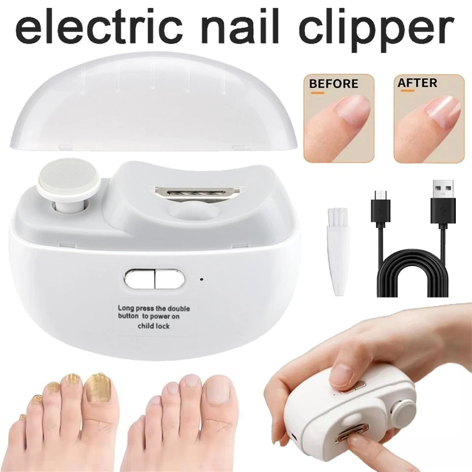 Electric Nail Grinder Automatic LED Light Trimmer Toe Cutter USB Rechargeable