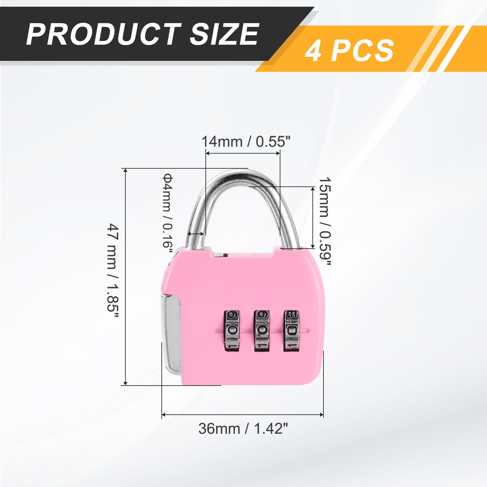 4Pcs Resettable 3 Digit Combination Lock Code Padlock, Pink (47 x 36mm)