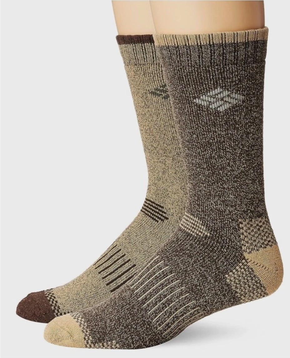 Columbia 4-Pack Moisture Control Crew Hiking Socks Men's Size 6-12 Tan Brown