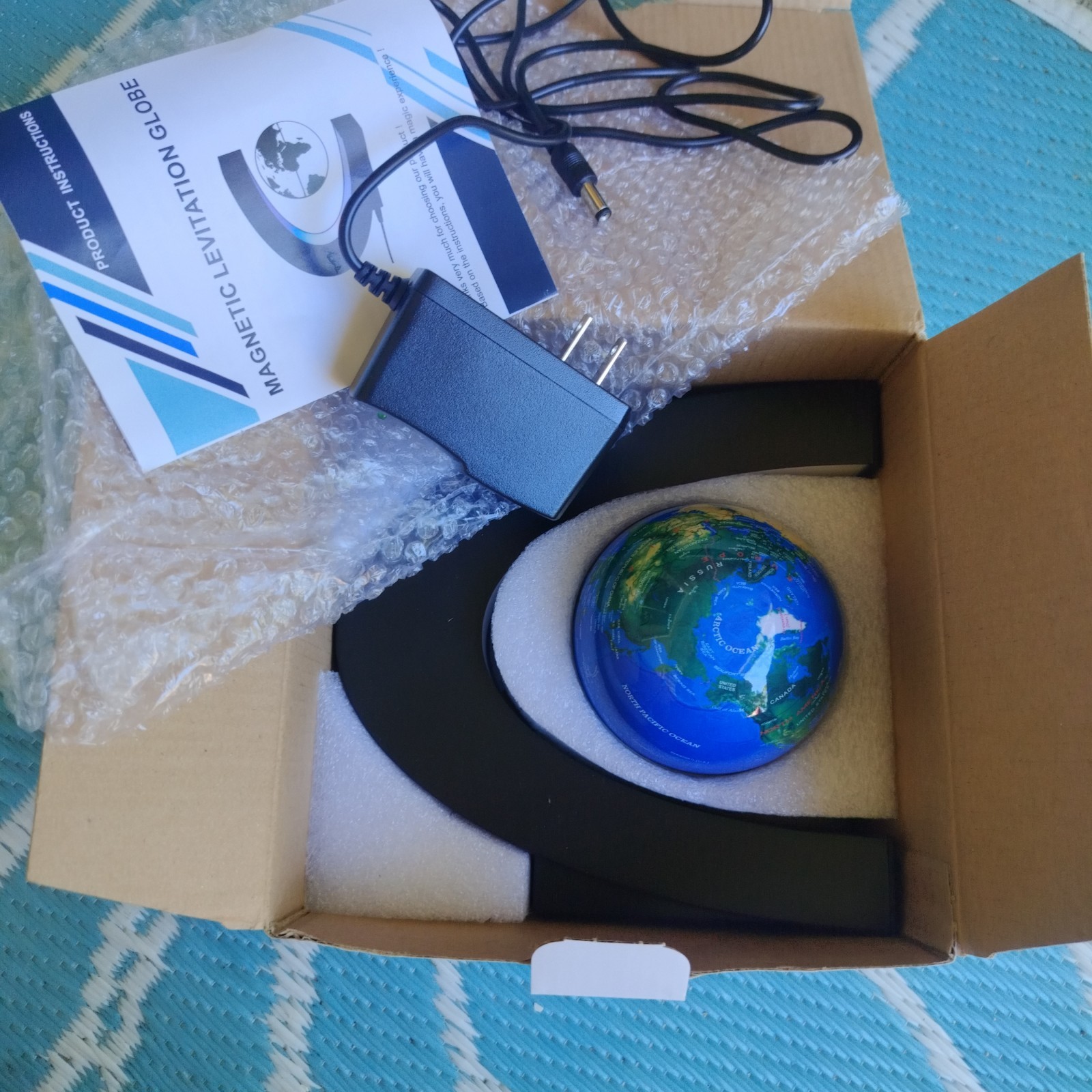 C Shape Silver Floating And Rotating Tabletop Globe Floating In Midair
