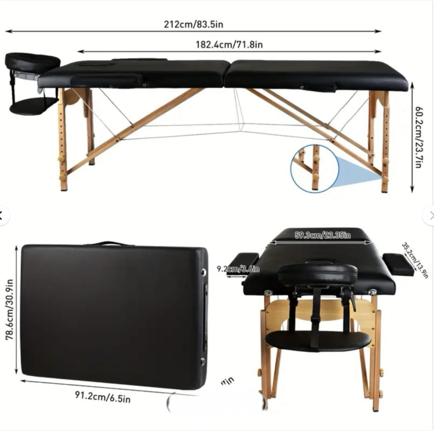Portable Massage Bed -  Folding Adjustable Height SPA Table Therapist - 2 Fold