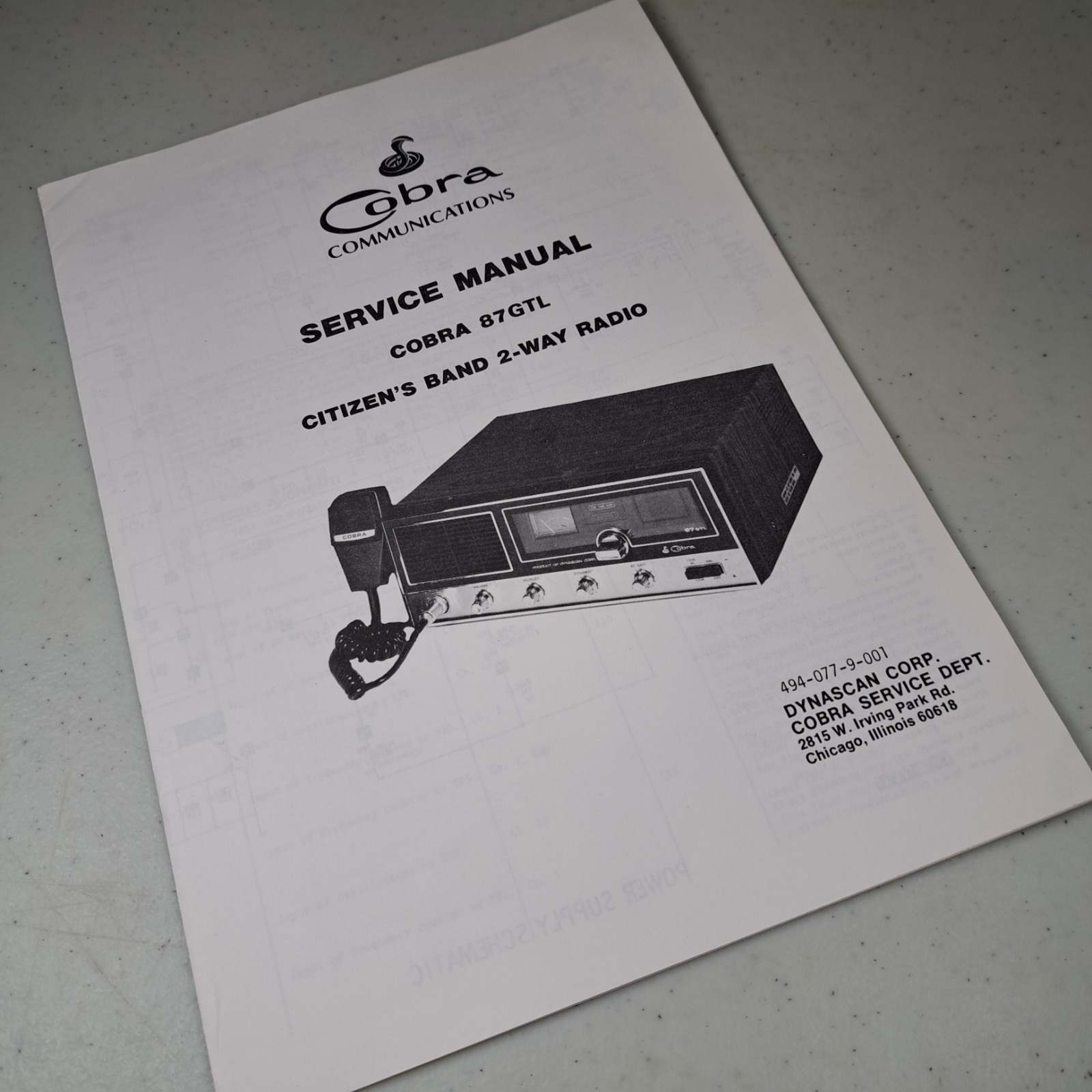 Cobra Communications Service Manual Citizen's Band 2-Way Radio 87GTL