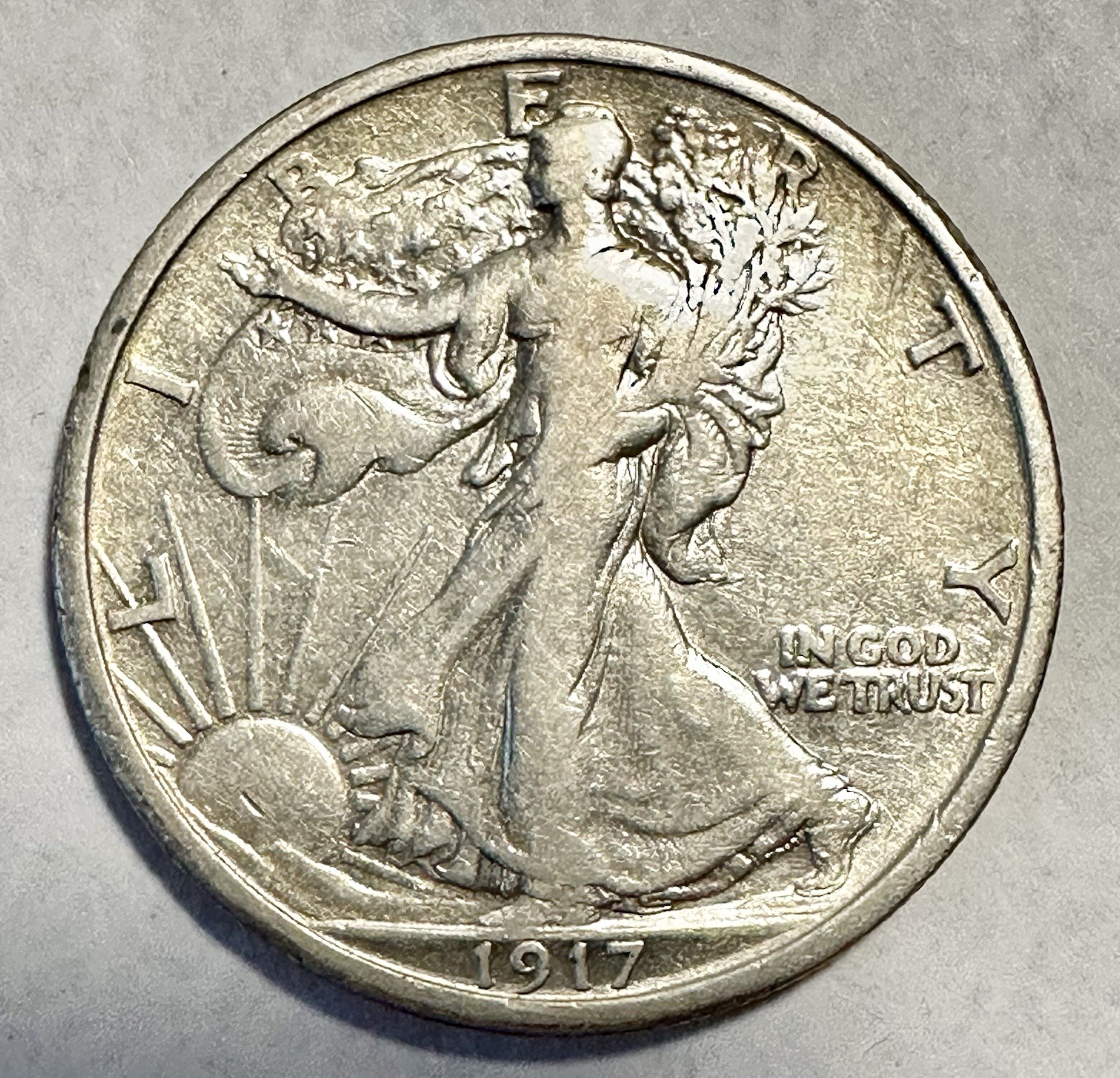 1917 50C Walking Liberty Half Dollar in F/VF