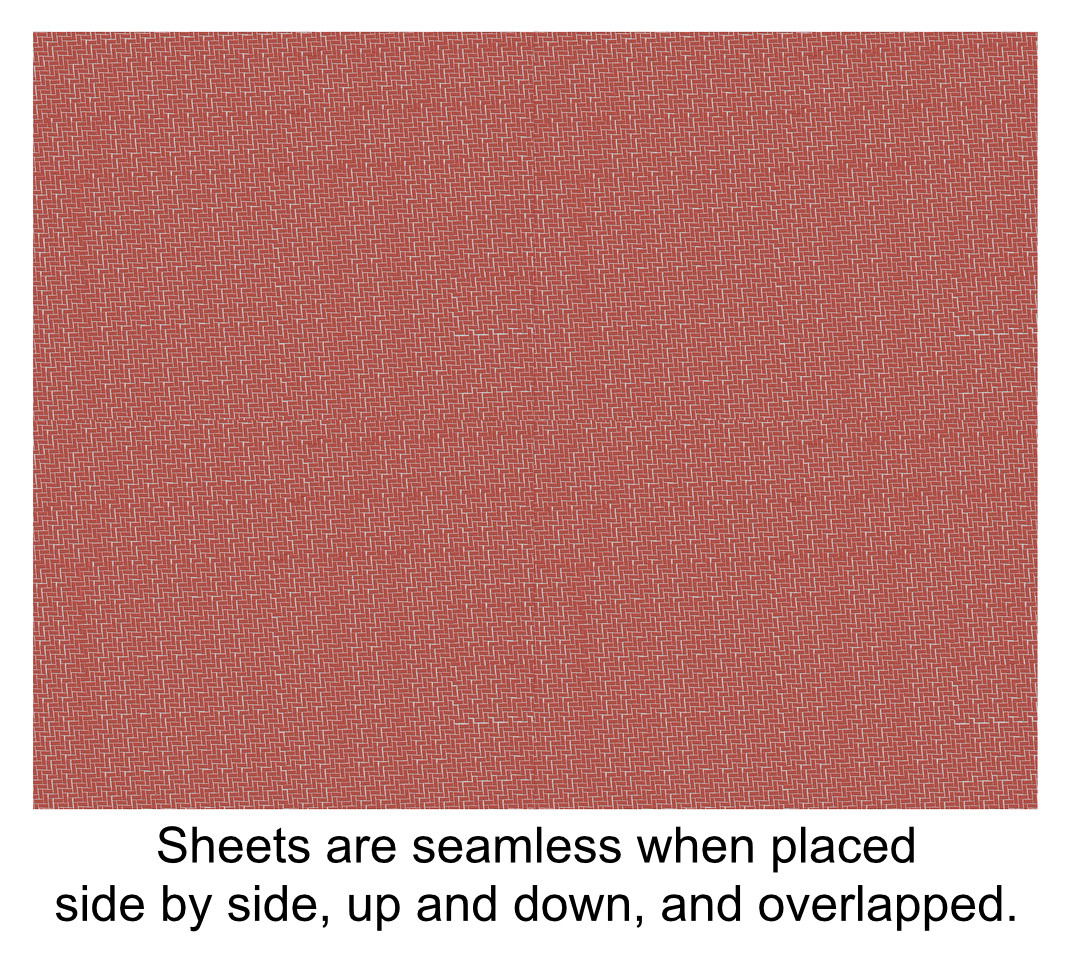 O Scale Red Pavers Bricks Model Train Scenery Sheets - Five Seamless 8.5”x11”