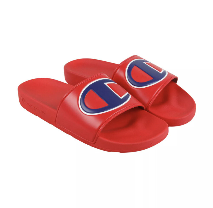 NWT Champion, Men's IPO Logo Slide Sandal, Red/Navy, Size 10