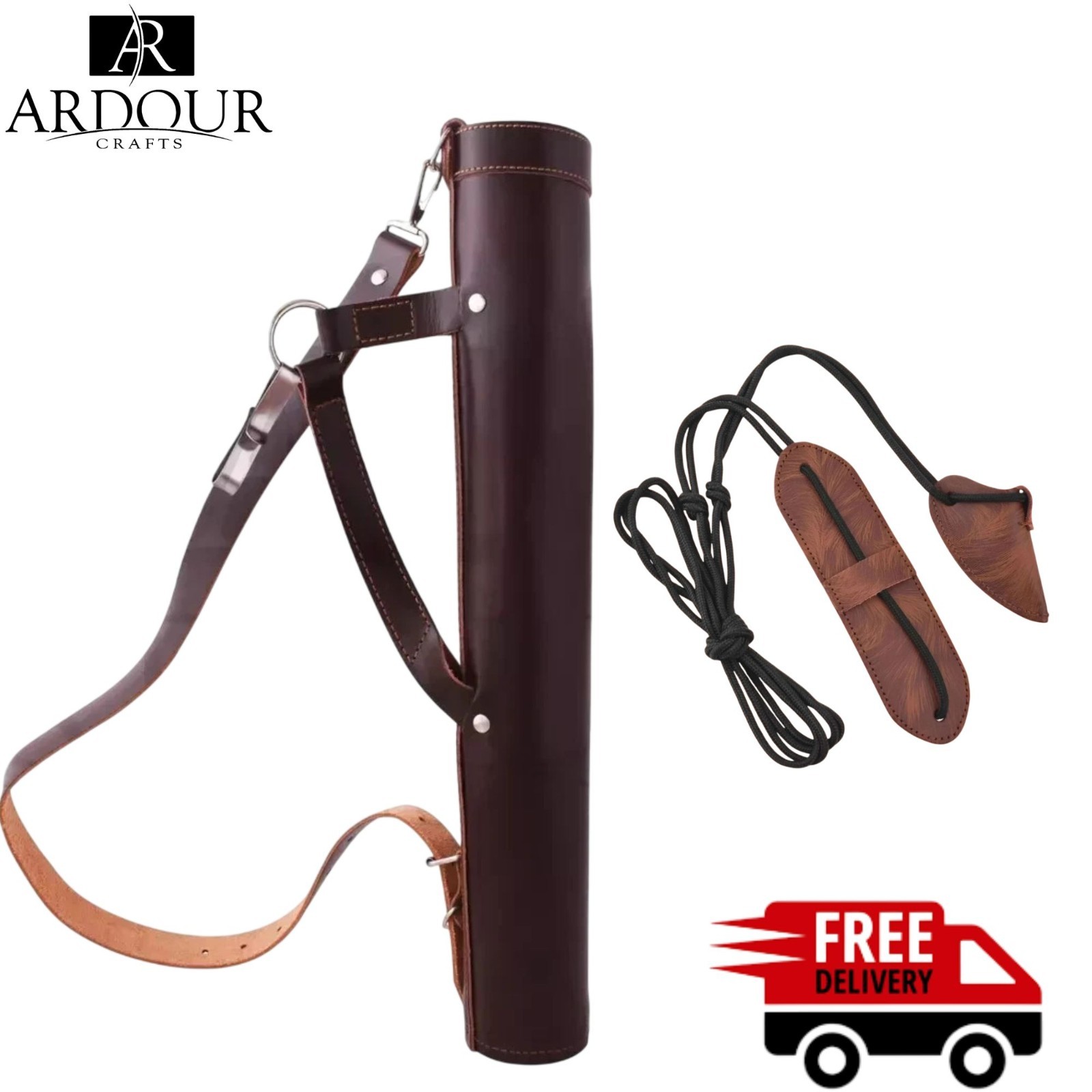 Genuine cowhide leather back arrow quiver is designed for traditional archery