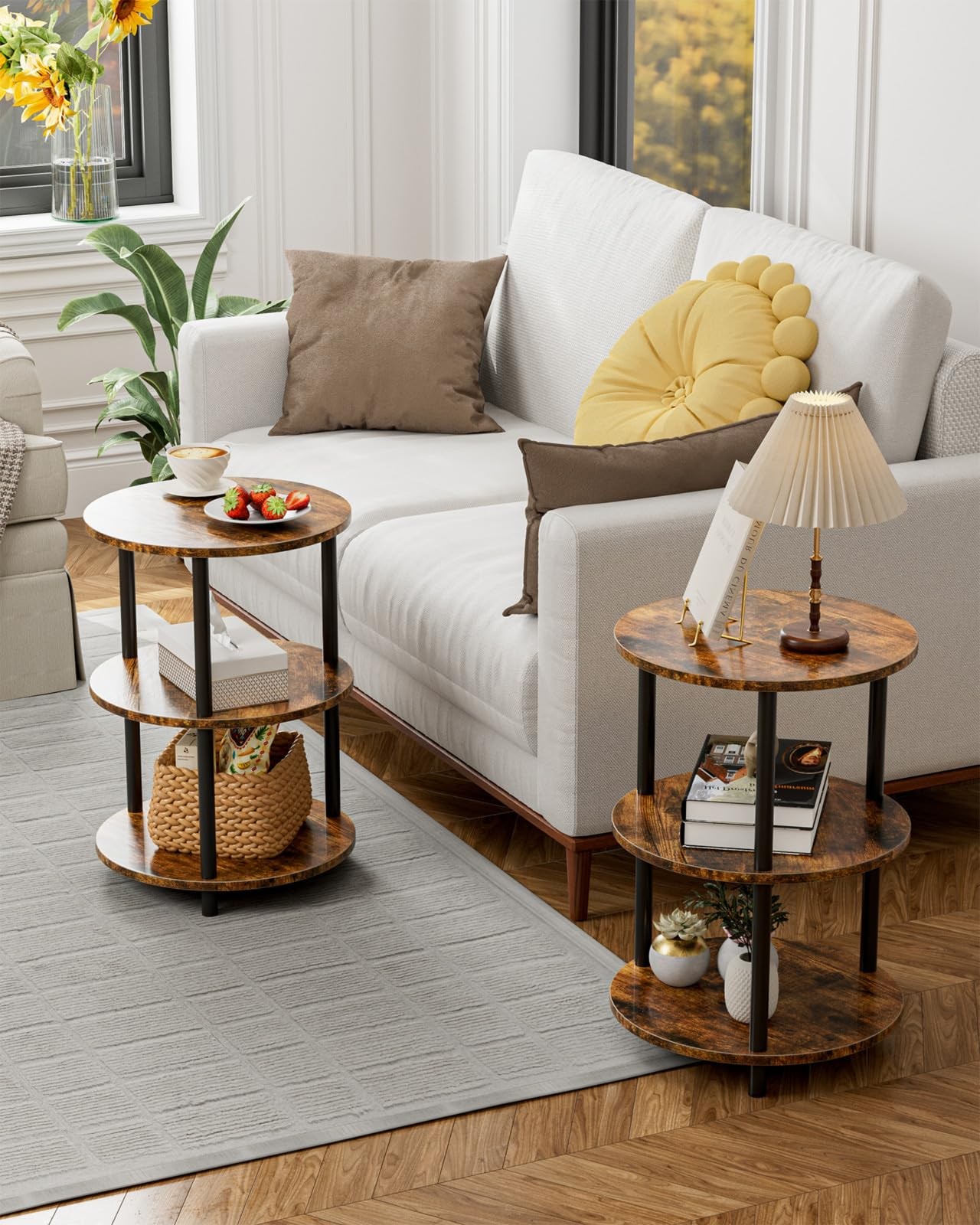 Small round End Table - 3 Tier Design Accent Table, Narrow Side or Bedside Stand