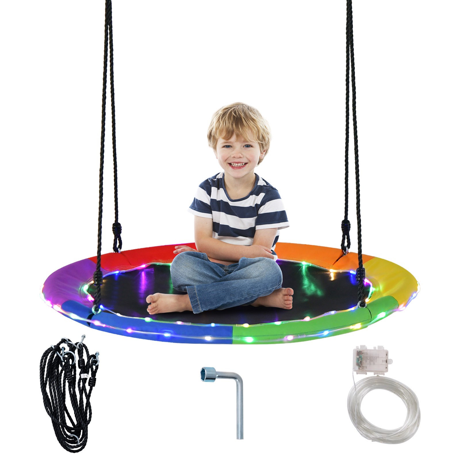 40" Saucer Tree Swing 660 LBS for Kids Adults Outdoor w/LED Lights Rainbow Color