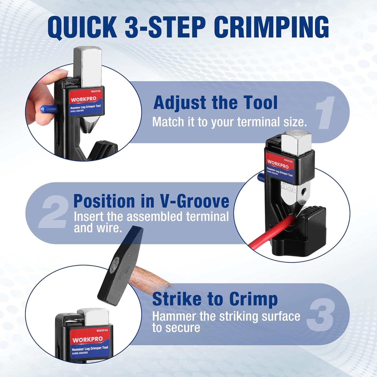 WORKPRO Battery Audio Weld Cables Hammer Crimper Wire Terminal Lug Crimping Tool