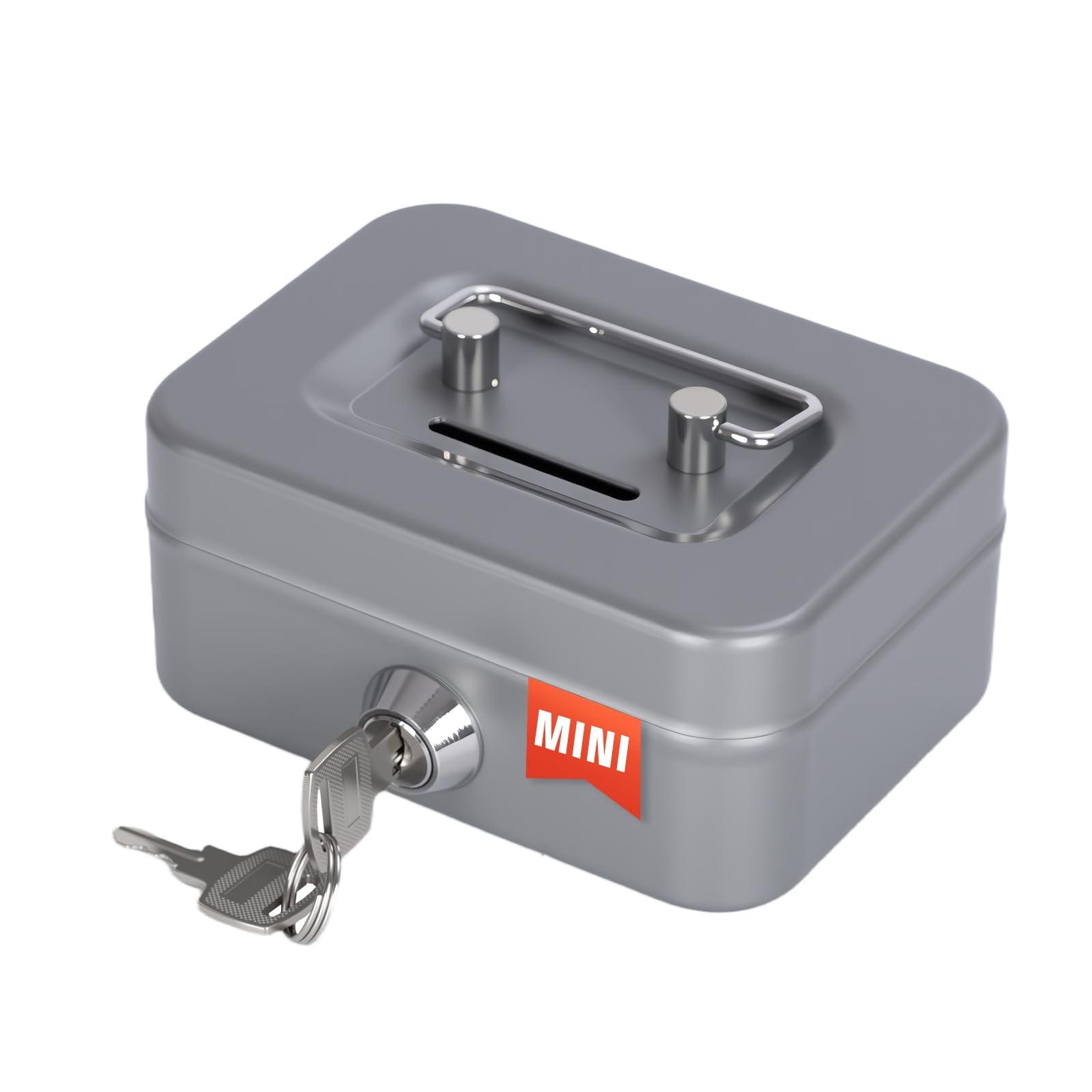 Cash Box with Lock Small Cute Coin Money Slot Mini-G, Grey-Mini