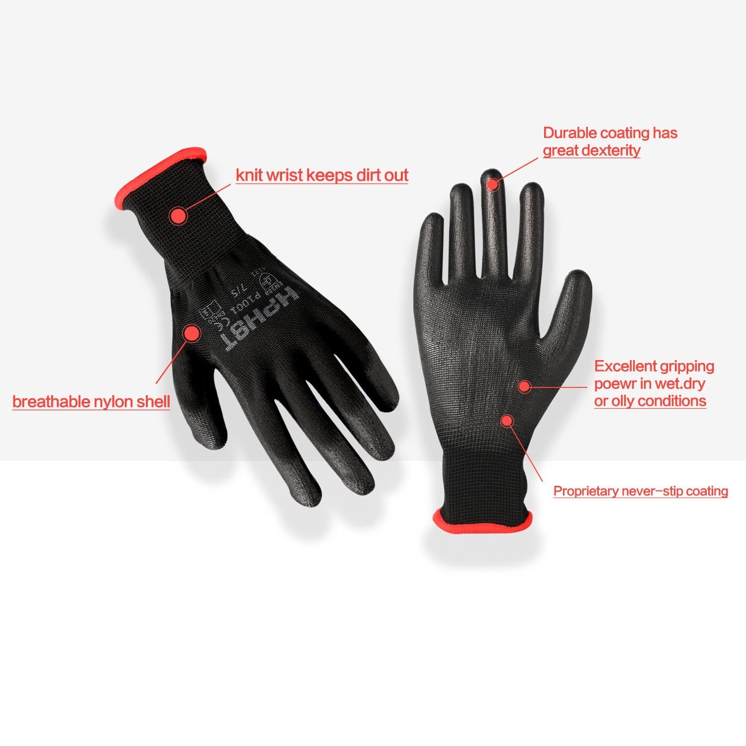 PU Coated Safety Work Gloves, 12 Pairs Work Gloves Mechanic Working Seamless ...