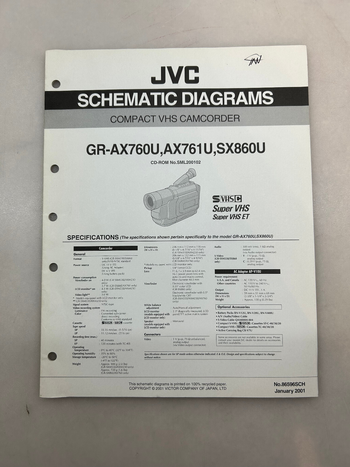 JVC GR-AX760U AX761U SX860U Original Schematic Diagrams Free Shipping