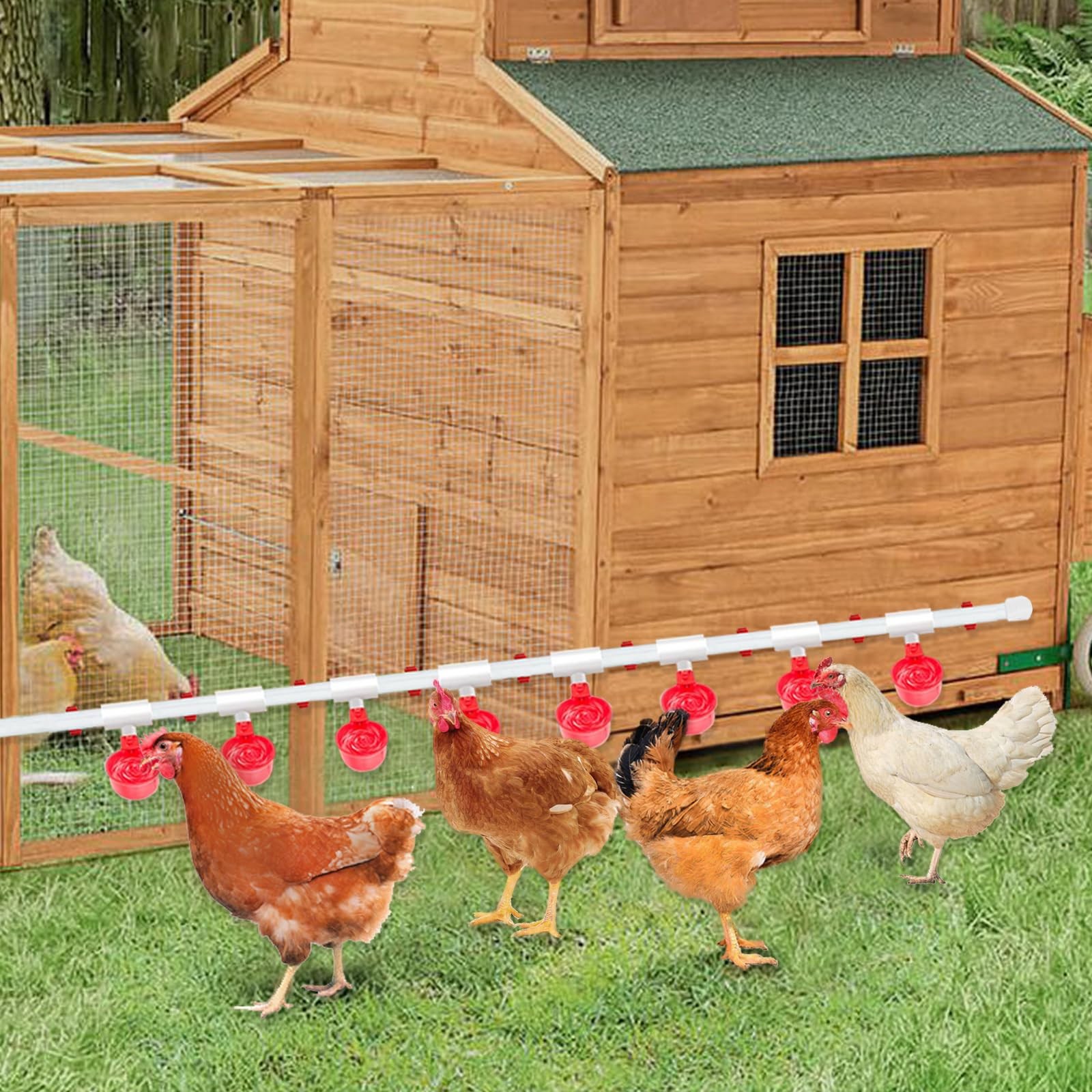 Automatic Chicken Waterer System (45 Accessories Included), Complete PVC Pipe