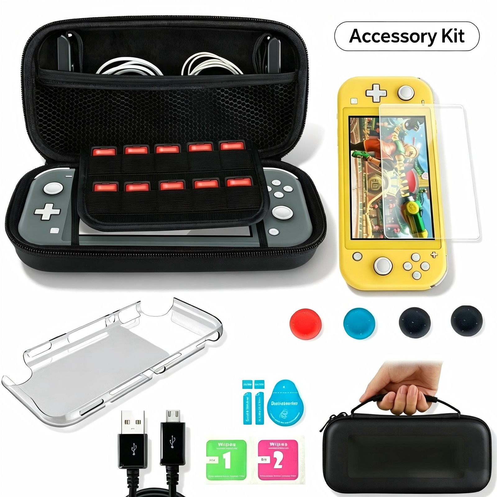 Carrying Case Bag+Shell Cover+Tempered Glass Protector For Nintendo Switch Lite