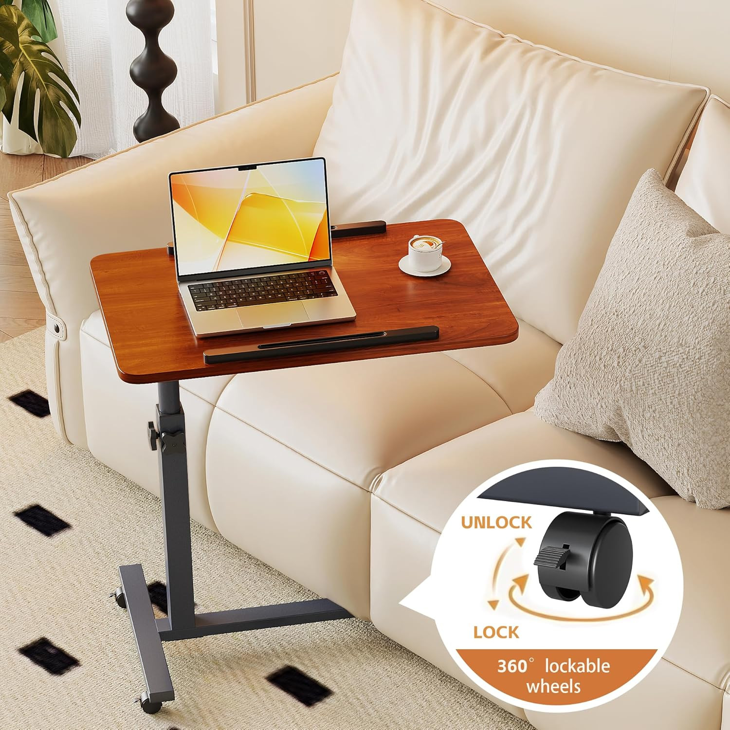 Adjustable Mobile Laptop Table with Wheels - Portable Desk for Couch & Bedside