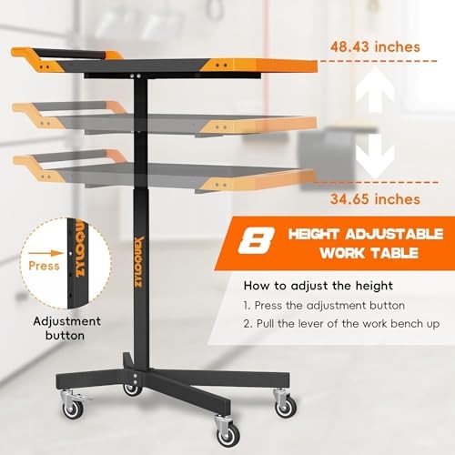Adjustable Work Bench,Work Benches for Garage,Tool Cart On Wheels,Mobile