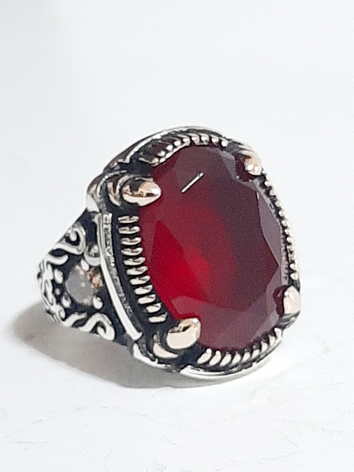 Men 925 Silver Ring Solitaire Ruby Spinel Ring Man Sterling $