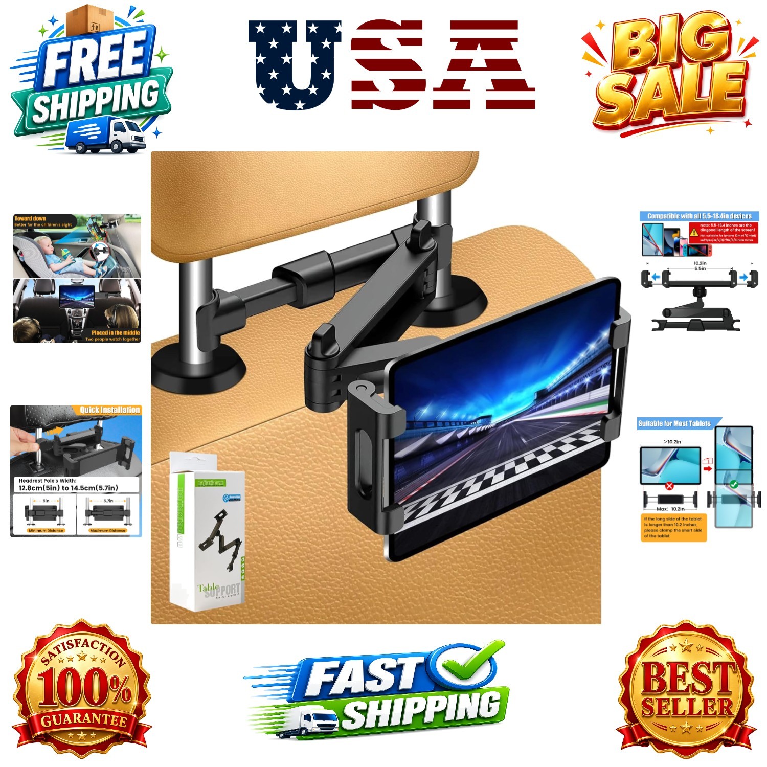 Tablet Holder for Car,ipad Headrest Mount for 5.5-18.4 Inch ipad/Phones Car T...