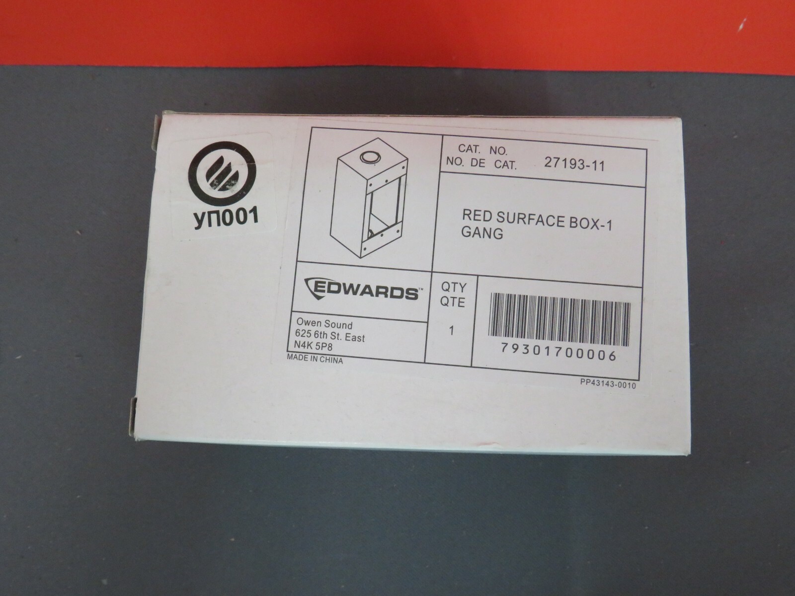 NEW EDWARDS 27193-11 1 GANG RED SURFACE BOX