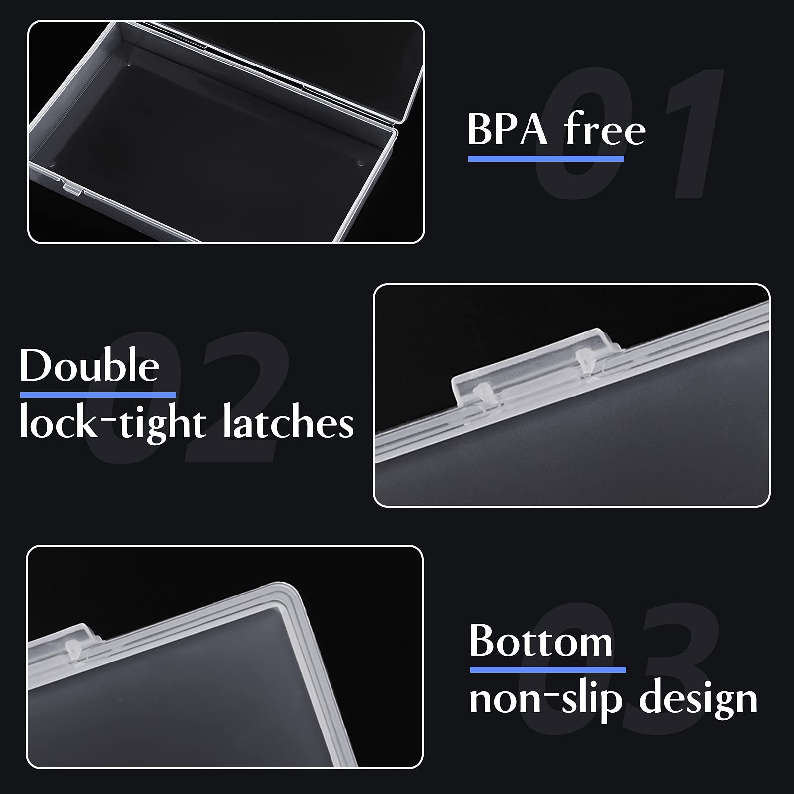 24 Pack Mixed Sizes Rectangular Mini Plastic Containers Clear Plastic Storage...