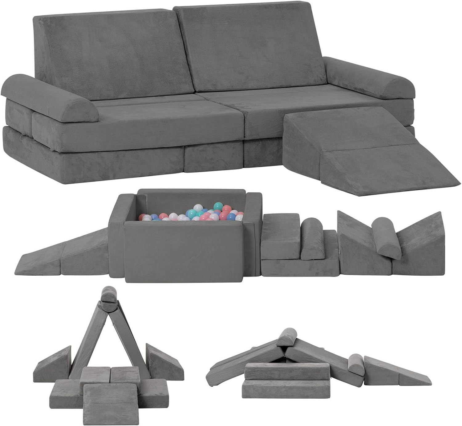 Modular Kids Couch with Ball Pit - Convertible Foam Play Sofa for Toddlers