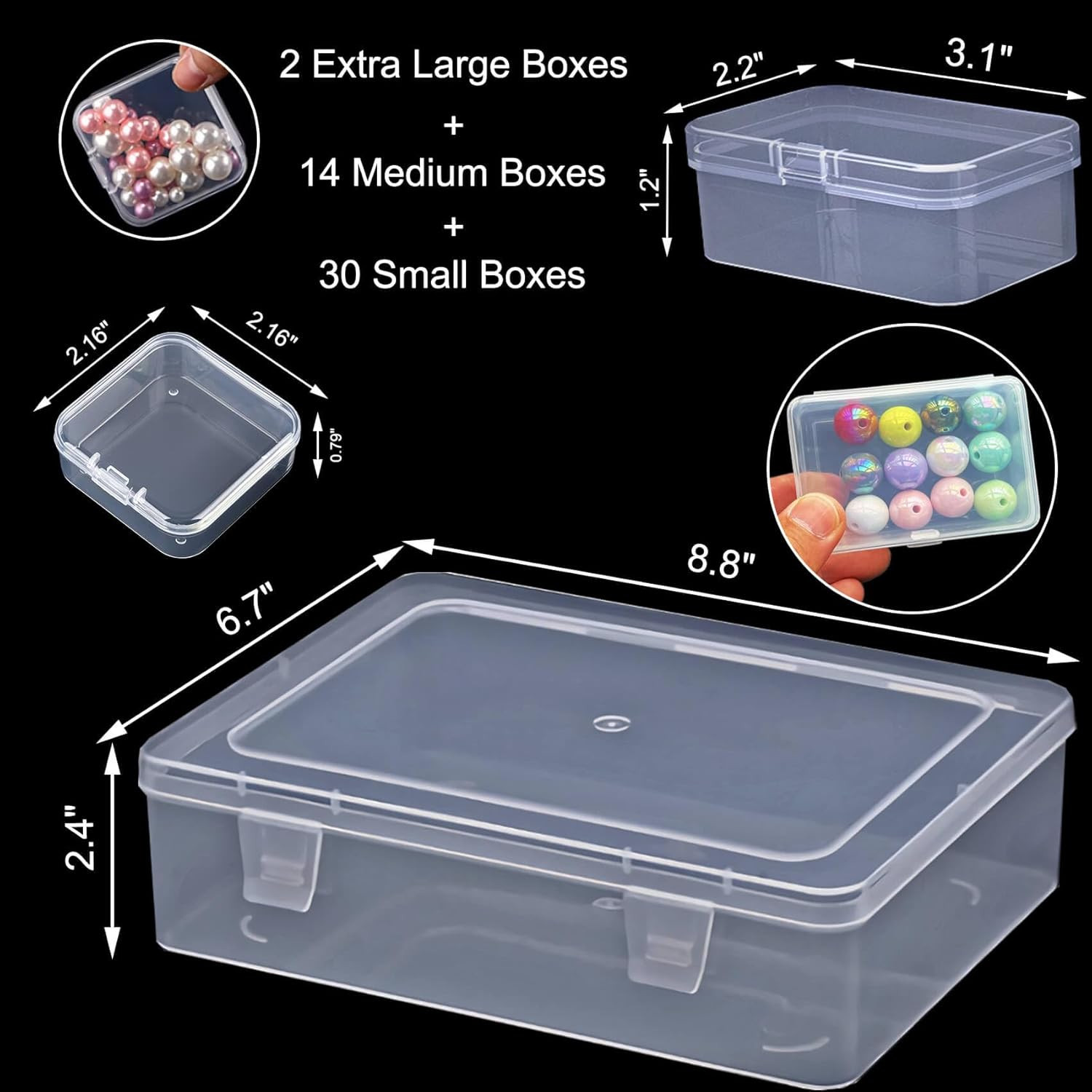 46Pcs Bead Organizer Set, Premium Small and Medium Clear Plastic Storage Boxes f