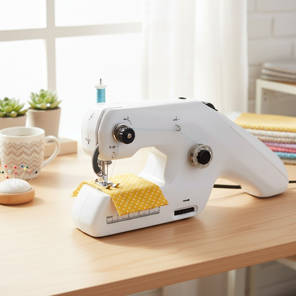 SewSimple Portable Handheld Sewing Machine with Two-Thread lockstitch, 9.4-in...