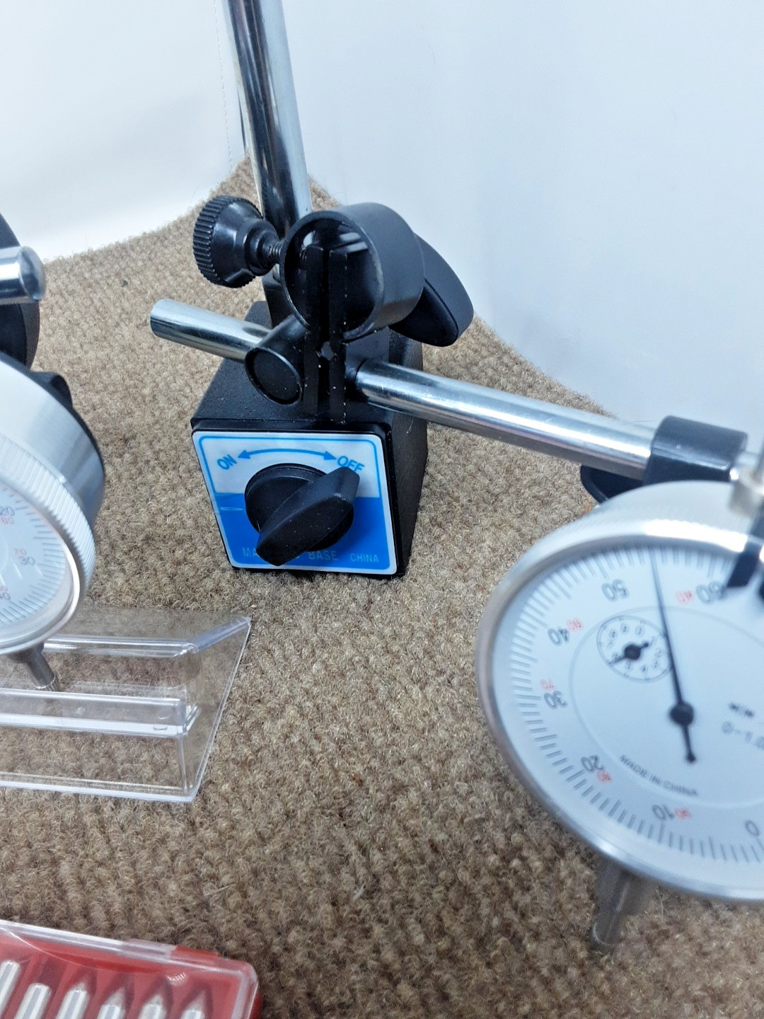 Lot (2) Pittsburgh Dial Indicator Magnetic Base 45lb pull And Dial Set