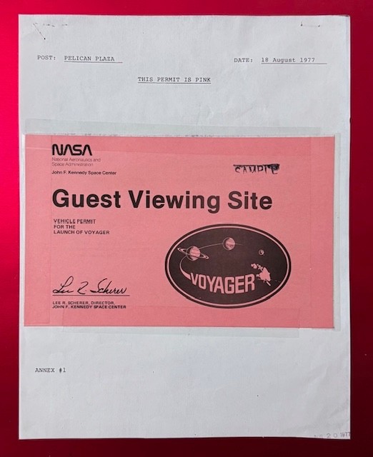 1977 VOYAGER SAMPLE AUTHORIZATION PINK GUEST VIEWING VEHICLE CAR PLACARD