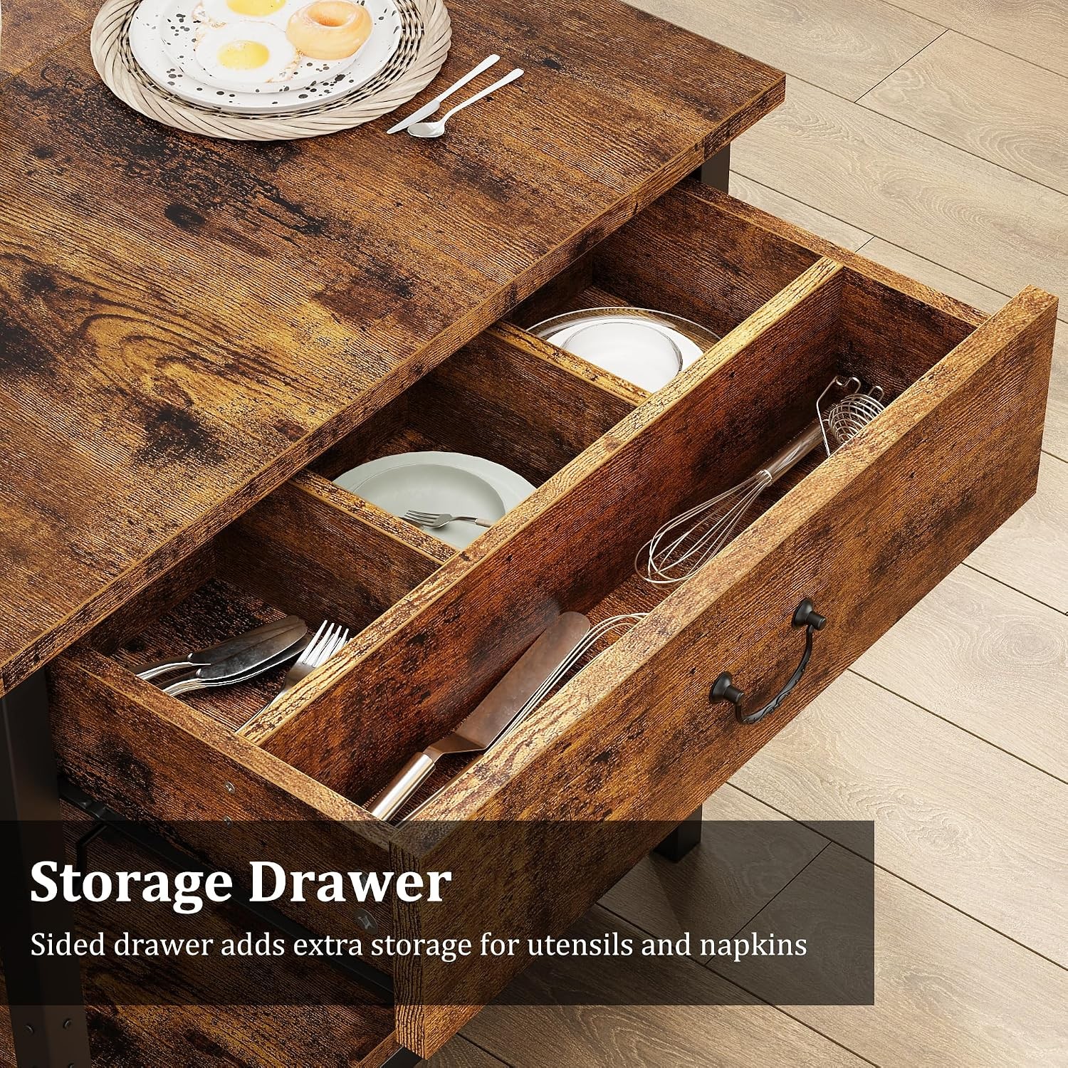 Dining Table Set 4 W/ Storage Drawers & Wine Rack Kitchen Table & Upholstered