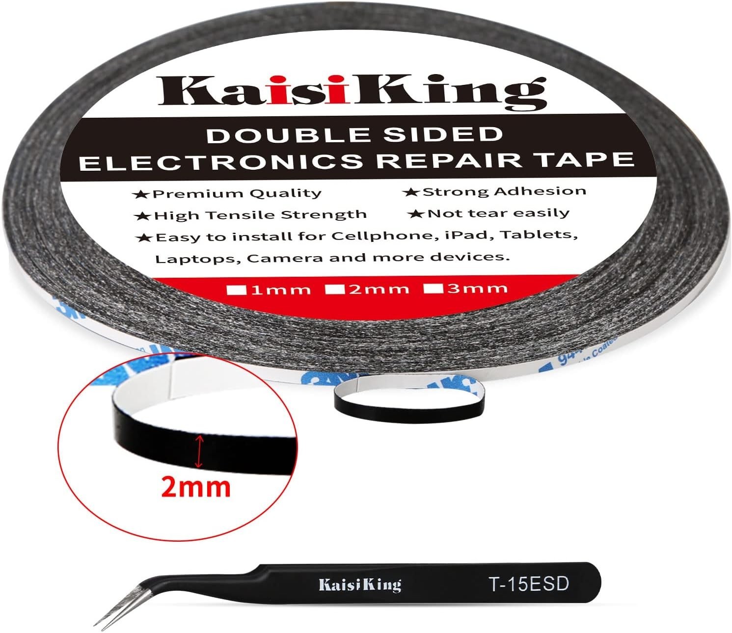Cinta Doble Cara Delgada 2mm/3mm x 50M con Pinza para Reparacion Pantalla LCD
